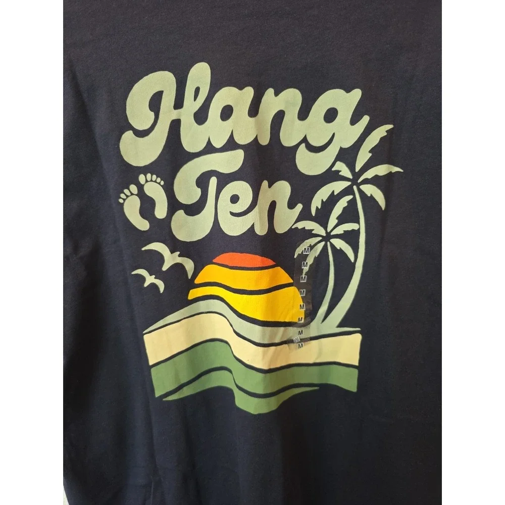 Hang Ten Mens Sundown Tee Navy Sz M SpelloutFront‎ And SunsetBack 100%Cotton NWT